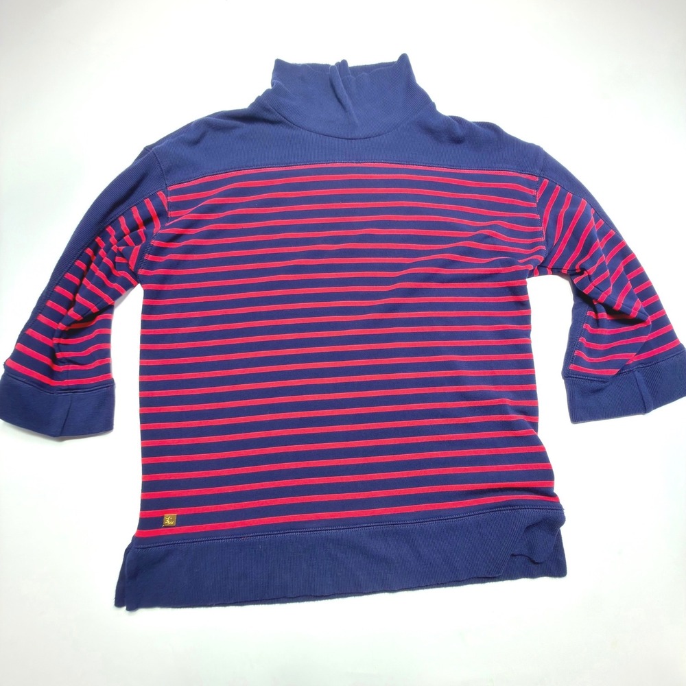 Lauren Ralph Lauren Striped Turtleneck Sweater Navy Red Medium Stretch Knit - Picture 2 of 10